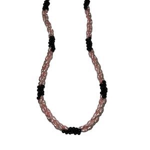 Vintage Triple Strand Necklace Pink & Black